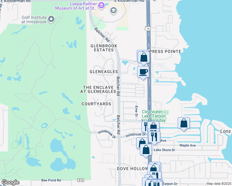 map of restaurants, bars, coffee shops, grocery stores, and more near 4152 Chesterfield Circle in Palm Harbor