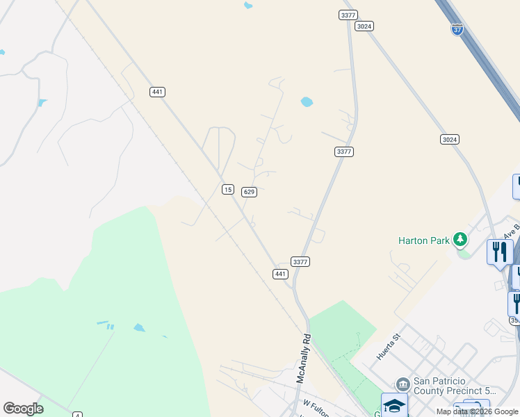map of restaurants, bars, coffee shops, grocery stores, and more near 9810 County Road 629 in Mathis