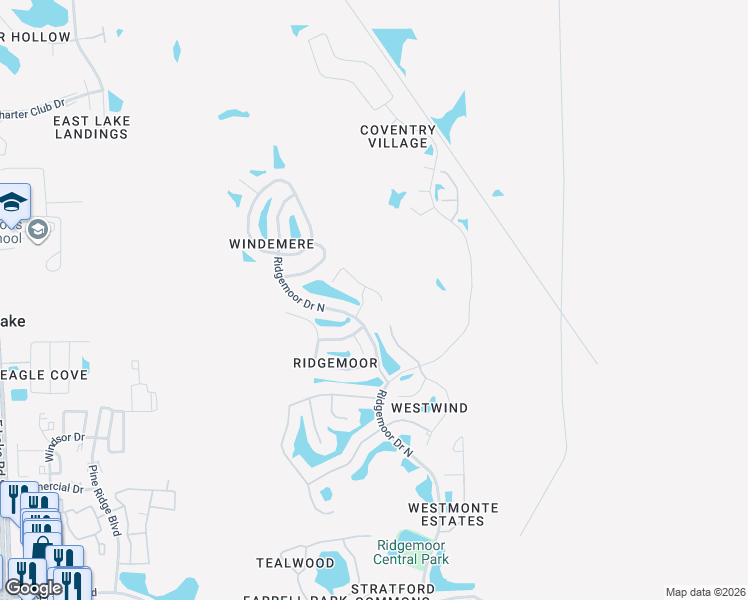map of restaurants, bars, coffee shops, grocery stores, and more near 4162 Rotherham Court in Palm Harbor