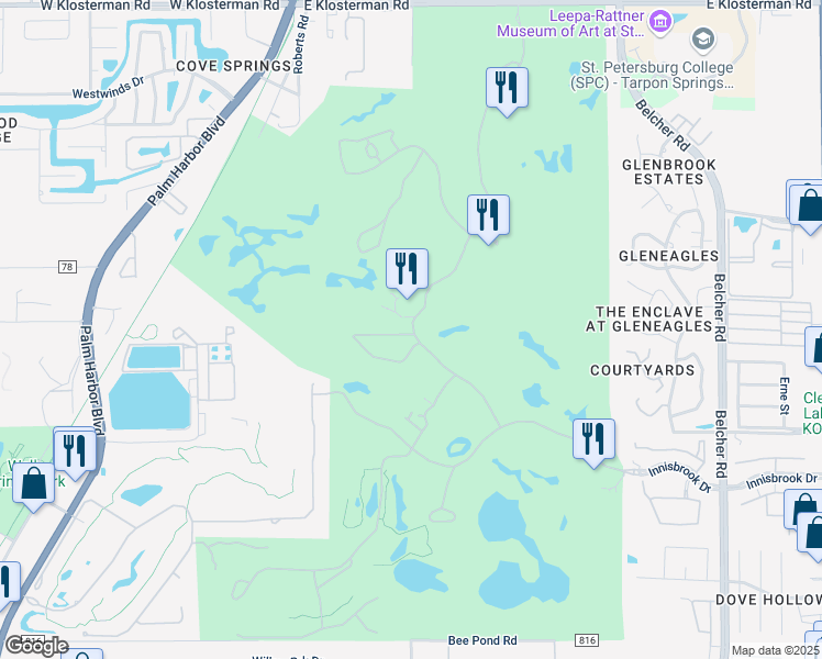 map of restaurants, bars, coffee shops, grocery stores, and more near  in Palm Harbor