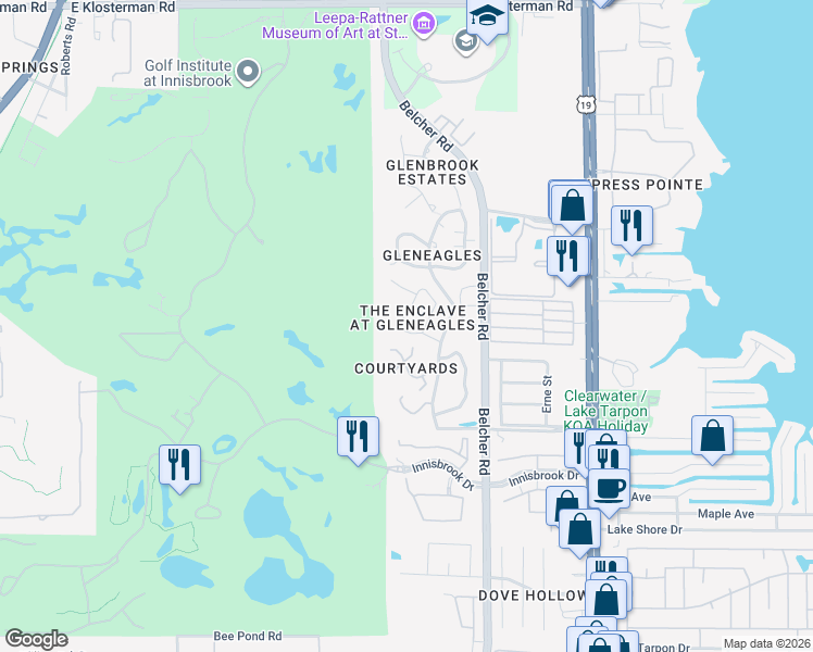 map of restaurants, bars, coffee shops, grocery stores, and more near 4113 Seton Circle in Palm Harbor