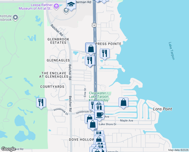 map of restaurants, bars, coffee shops, grocery stores, and more near 37376 US Highway 19 North in Palm Harbor