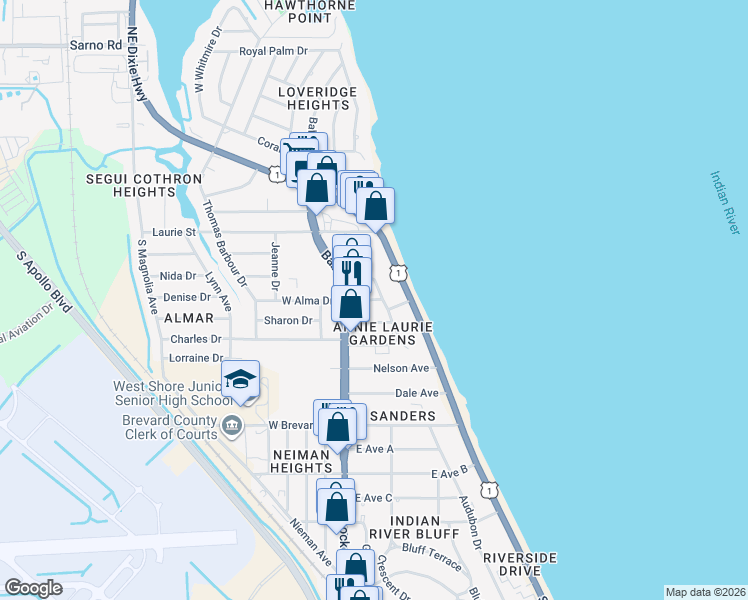 map of restaurants, bars, coffee shops, grocery stores, and more near 30 Ella Street in Melbourne