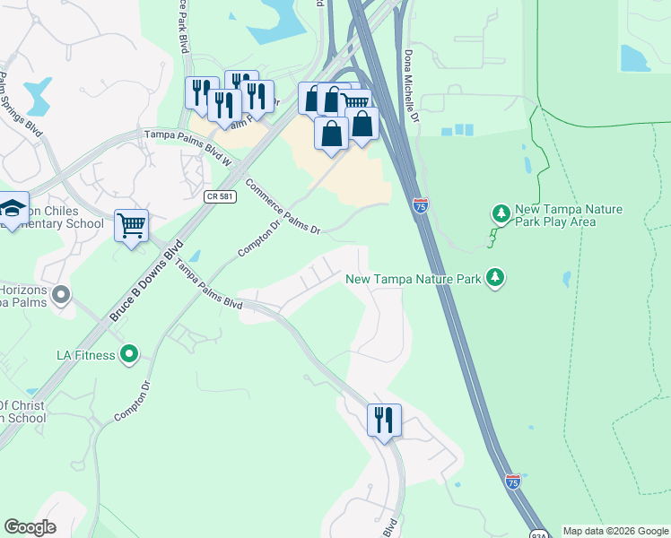 map of restaurants, bars, coffee shops, grocery stores, and more near 6252 Ashbury Palms Drive in Tampa