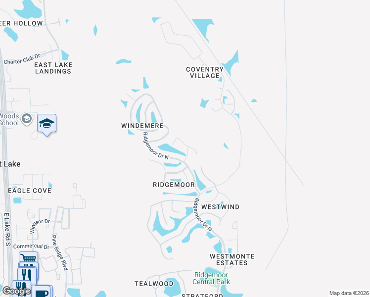 map of restaurants, bars, coffee shops, grocery stores, and more near 4162 Rotherham Court in Palm Harbor