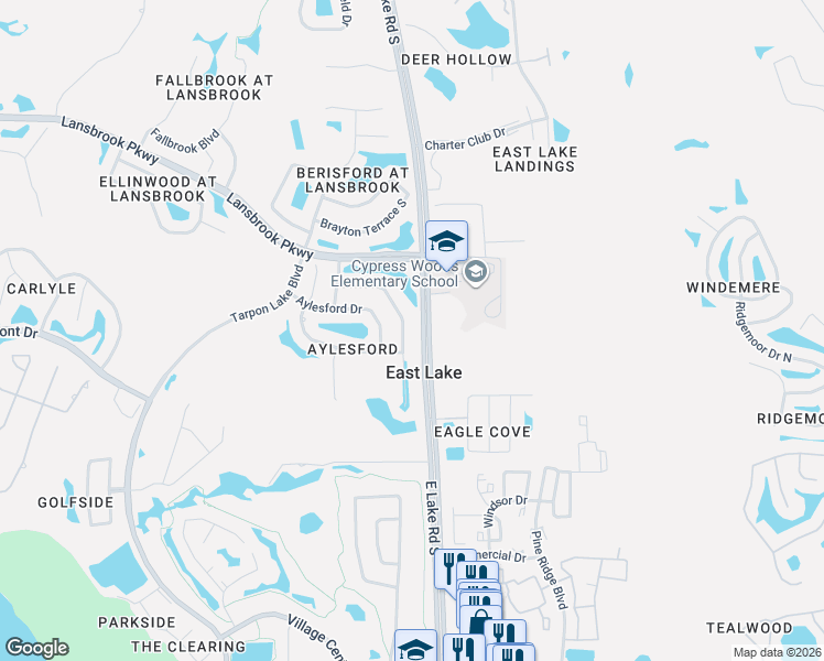 map of restaurants, bars, coffee shops, grocery stores, and more near 4253 Auston Way in Palm Harbor