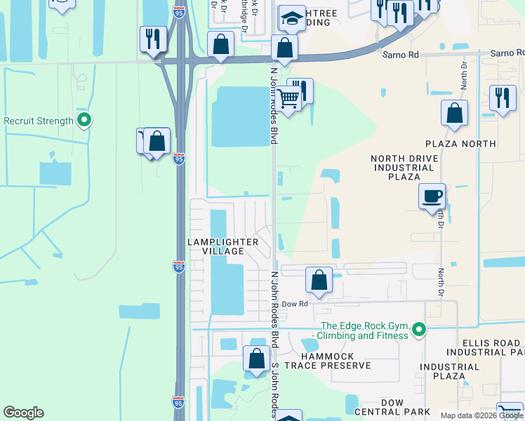 map of restaurants, bars, coffee shops, grocery stores, and more near 32 Westwind Court North in Melbourne