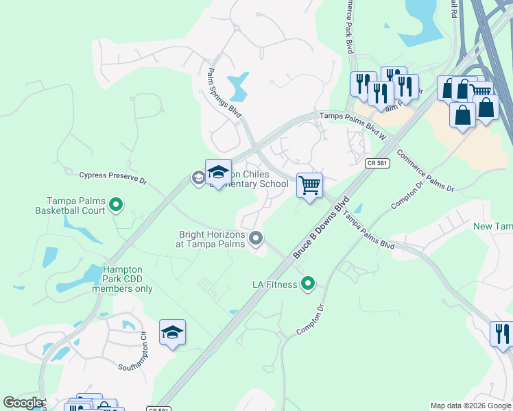 map of restaurants, bars, coffee shops, grocery stores, and more near 5125 Palm Springs Boulevard in Tampa