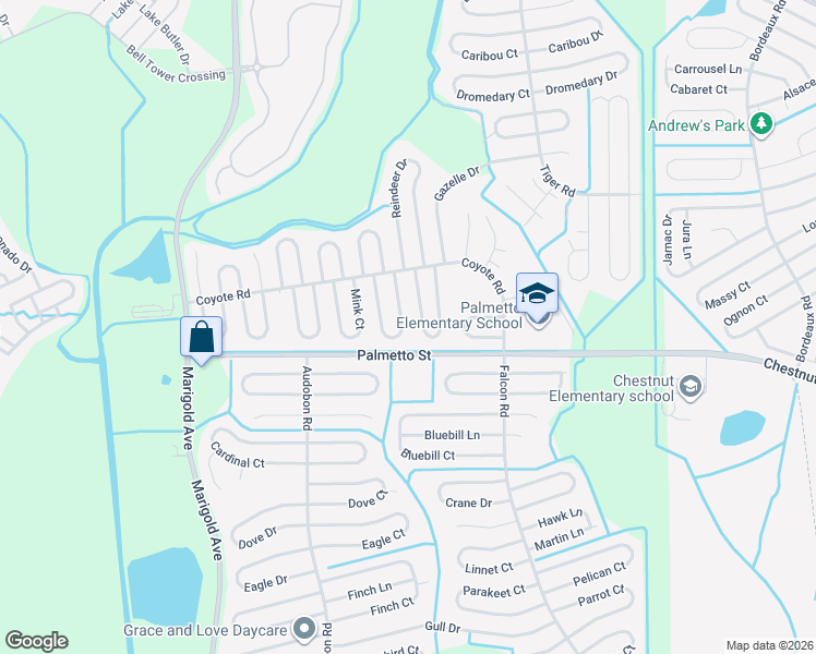 map of restaurants, bars, coffee shops, grocery stores, and more near 725 Platypus Court in Kissimmee