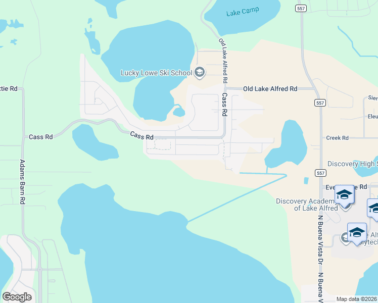 map of restaurants, bars, coffee shops, grocery stores, and more near Cass Road in Lake Alfred