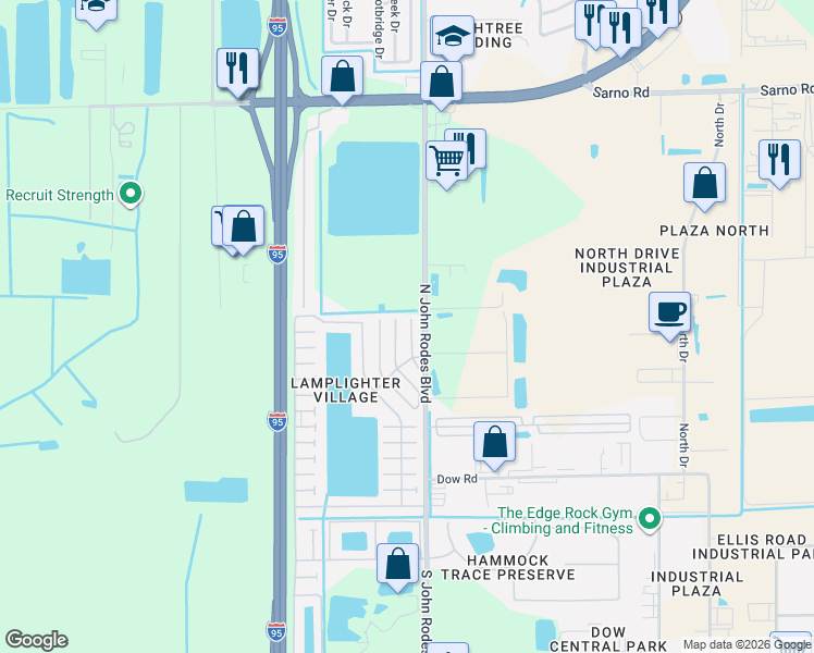 map of restaurants, bars, coffee shops, grocery stores, and more near 32 Westwind Court North in Melbourne