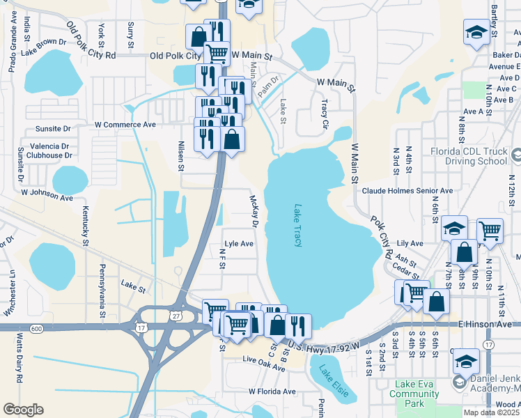 map of restaurants, bars, coffee shops, grocery stores, and more near 701 McKay Drive in Haines City