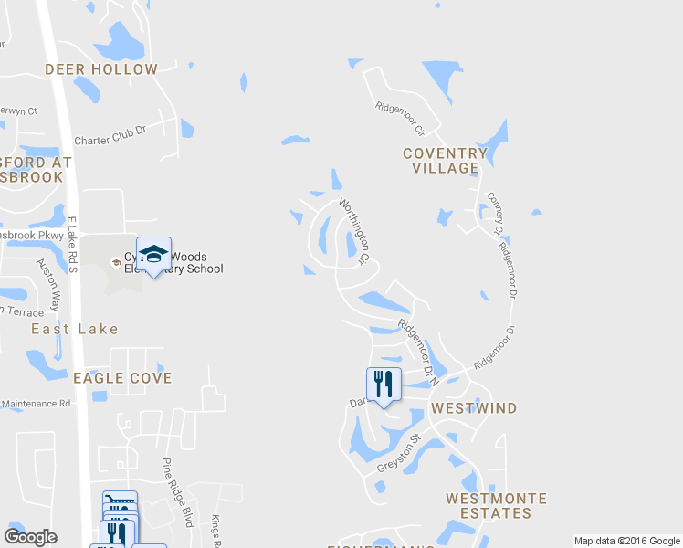 map of restaurants, bars, coffee shops, grocery stores, and more near 4473 Worthington Circle in Palm Harbor