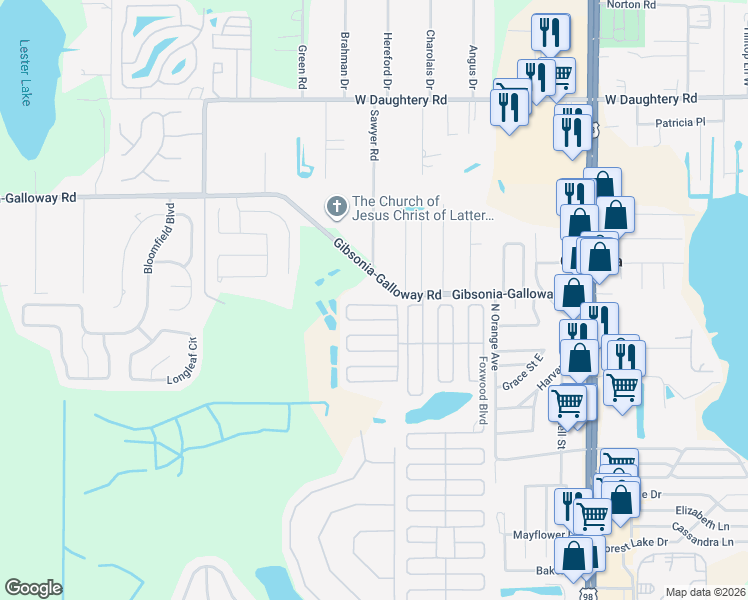 map of restaurants, bars, coffee shops, grocery stores, and more near 1811 Fox Hill Drive in Lakeland