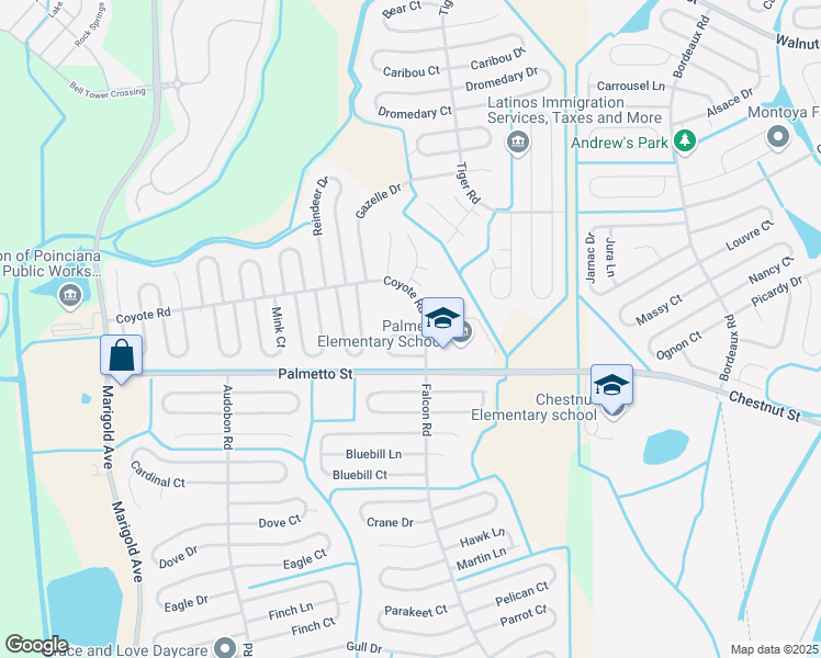 map of restaurants, bars, coffee shops, grocery stores, and more near 602 Yak Court in Poinciana