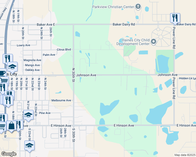 map of restaurants, bars, coffee shops, grocery stores, and more near 3323 East Johnson Avenue in Haines City