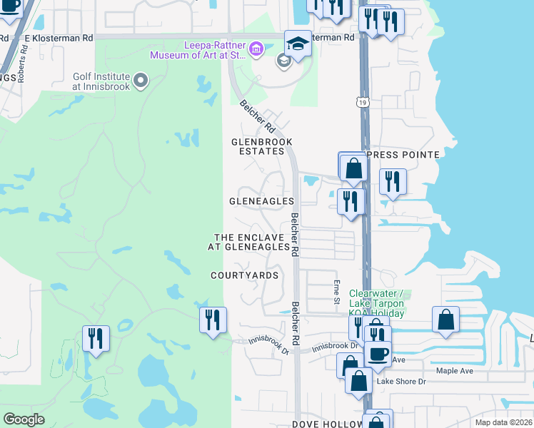 map of restaurants, bars, coffee shops, grocery stores, and more near 4163 Seton Circle in Palm Harbor