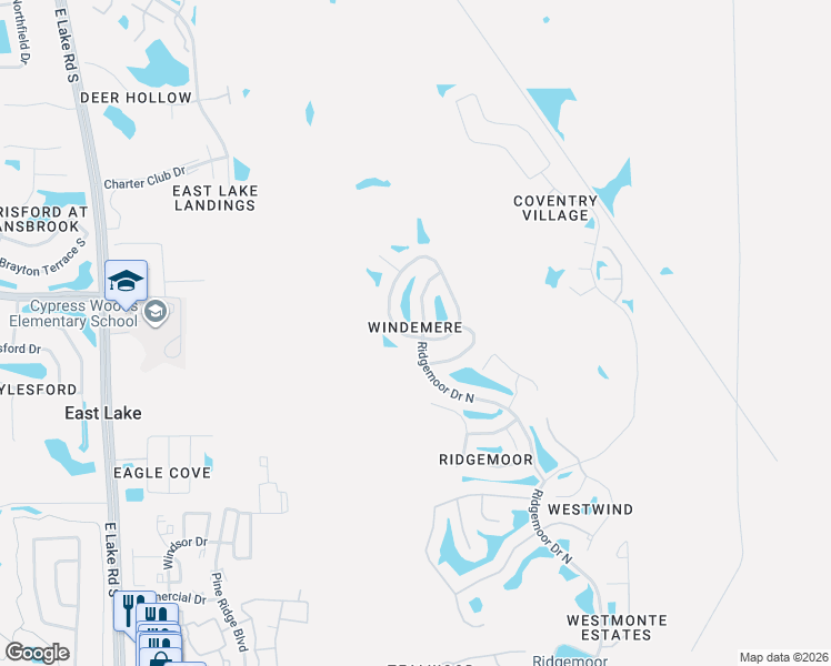 map of restaurants, bars, coffee shops, grocery stores, and more near 4300 Ridgemoor Drive North in Palm Harbor
