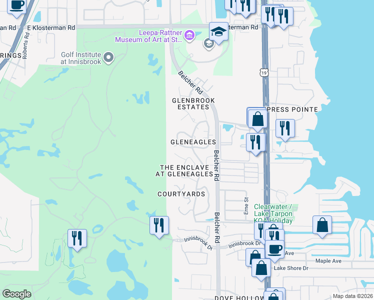 map of restaurants, bars, coffee shops, grocery stores, and more near 4163 Seton Circle in Palm Harbor