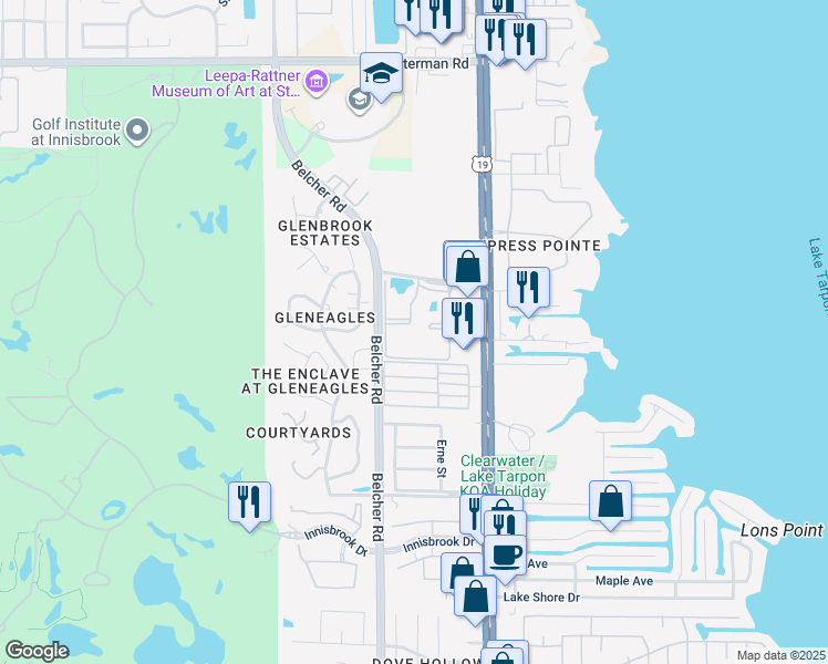 map of restaurants, bars, coffee shops, grocery stores, and more near 2350 Cypress Pond Road in Palm Harbor