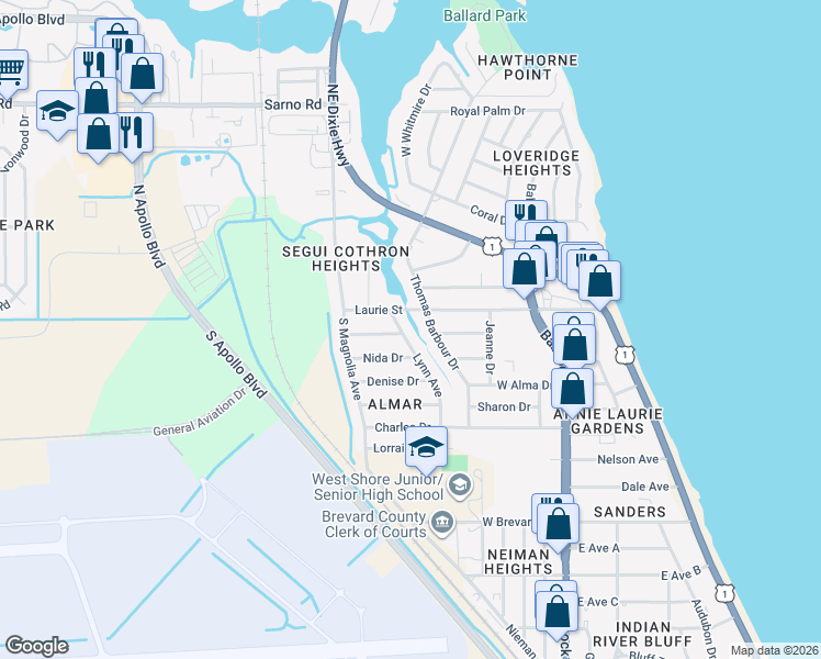 map of restaurants, bars, coffee shops, grocery stores, and more near 599 Laurie Street in Melbourne