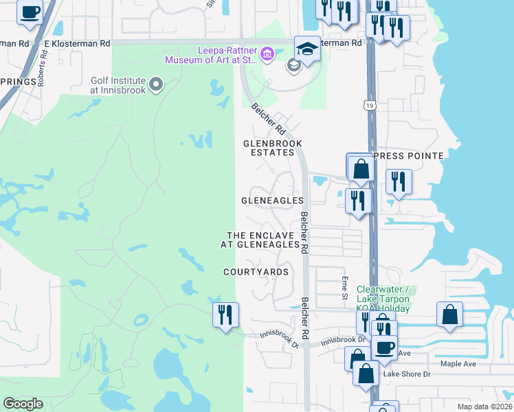 map of restaurants, bars, coffee shops, grocery stores, and more near 1199 Lennox Road West in Palm Harbor