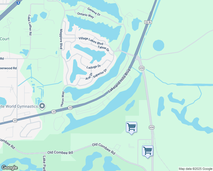 map of restaurants, bars, coffee shops, grocery stores, and more near 5716-5826 Lakeland Hills Blvd in Lakeland