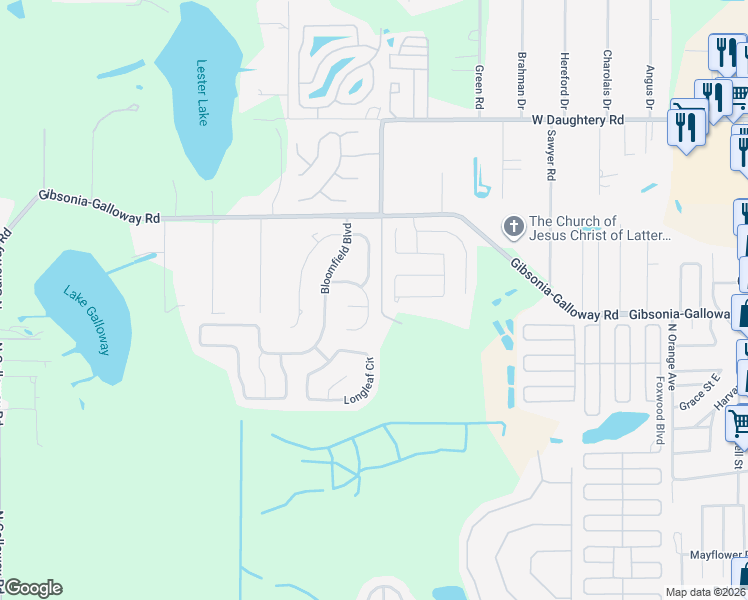 map of restaurants, bars, coffee shops, grocery stores, and more near 2141 Rainbower Drive in Lakeland