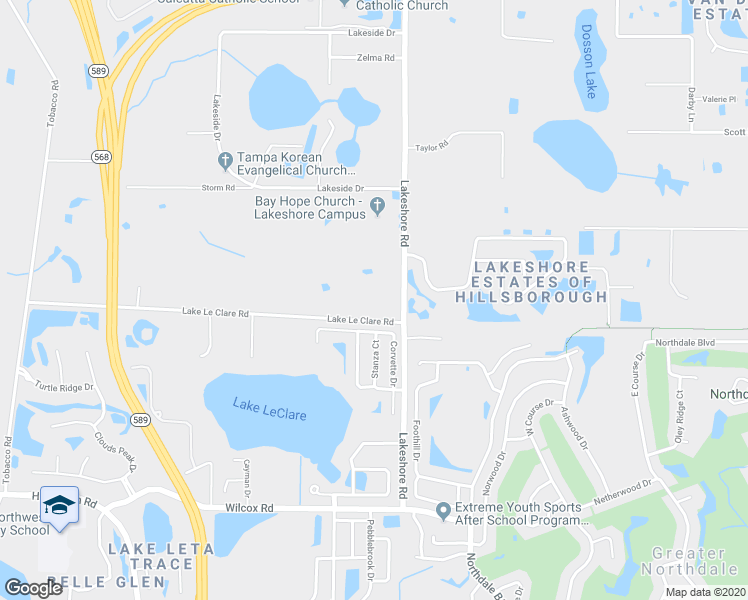 map of restaurants, bars, coffee shops, grocery stores, and more near 5013 Lake Le Clare Road in Lutz