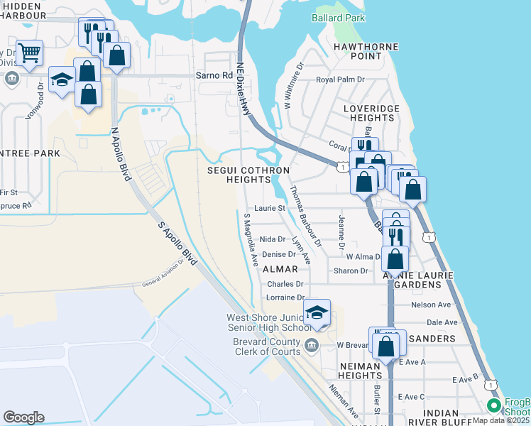 map of restaurants, bars, coffee shops, grocery stores, and more near 689 Laurie Street in Melbourne