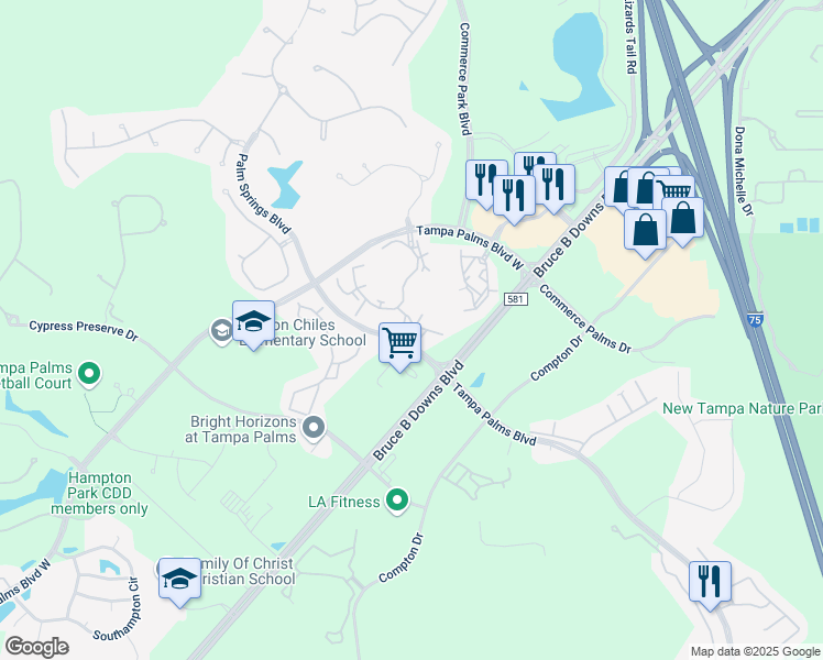 map of restaurants, bars, coffee shops, grocery stores, and more near 6003 Grand Palm Drive in Tampa