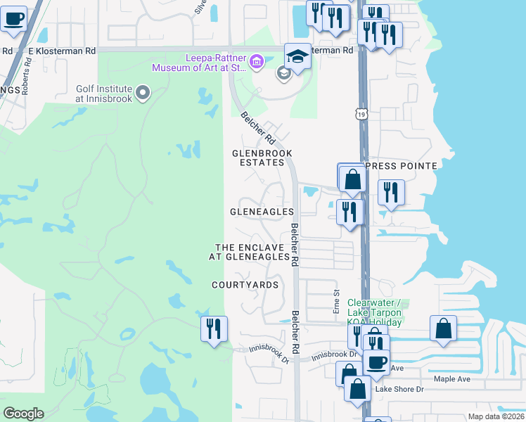 map of restaurants, bars, coffee shops, grocery stores, and more near 2600 Cypress Pond Road in Palm Harbor