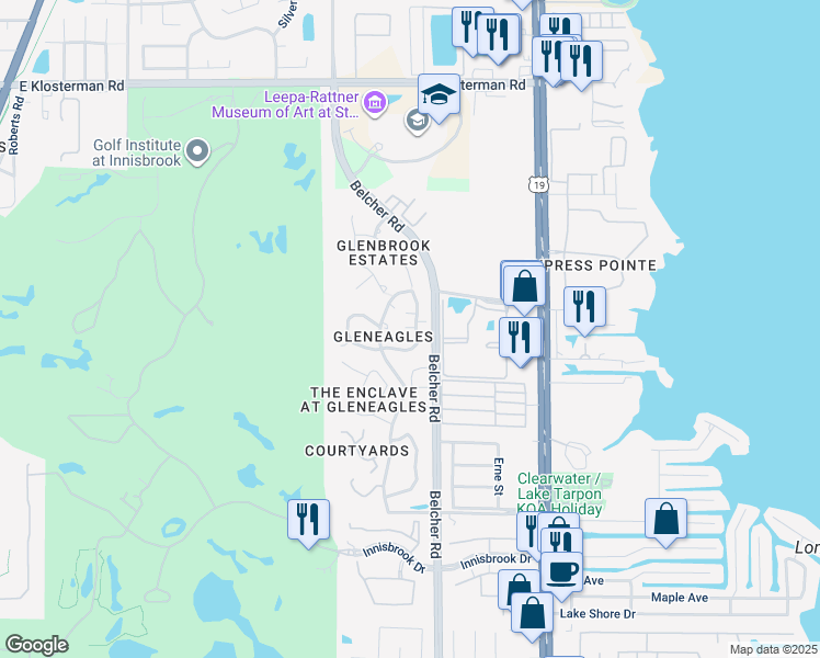 map of restaurants, bars, coffee shops, grocery stores, and more near 1506 Lennox Road East in Palm Harbor