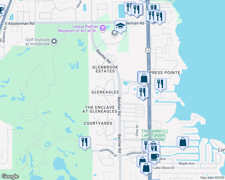 map of restaurants, bars, coffee shops, grocery stores, and more near 1902 Lennox Road East in Palm Harbor