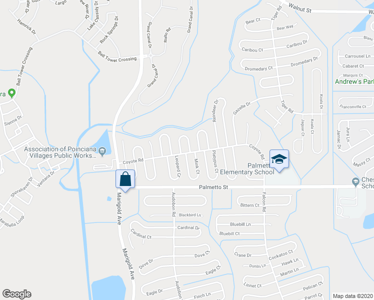 map of restaurants, bars, coffee shops, grocery stores, and more near 633 Llama Drive in Kissimmee