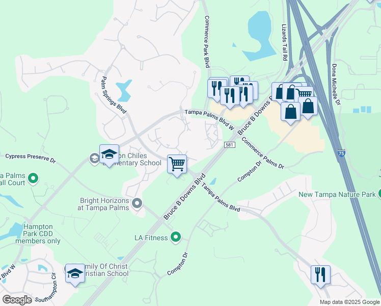 map of restaurants, bars, coffee shops, grocery stores, and more near 6003 Grand Palm Drive in Tampa