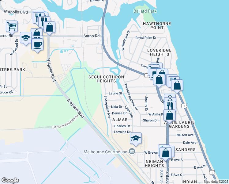 map of restaurants, bars, coffee shops, grocery stores, and more near 471 Hillside Court in Melbourne