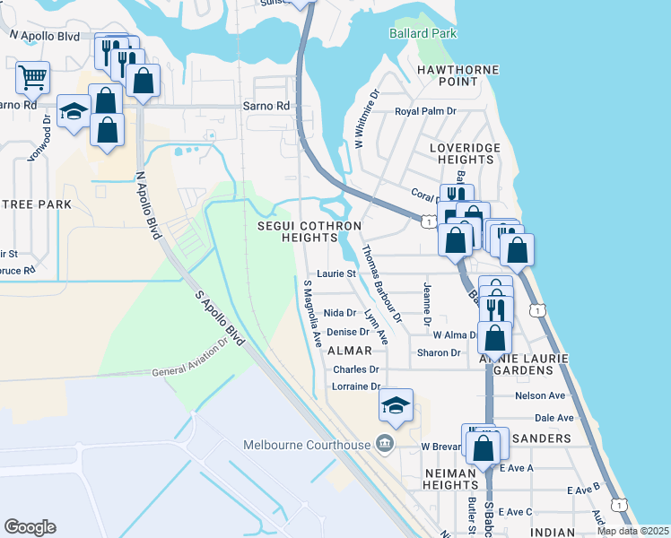 map of restaurants, bars, coffee shops, grocery stores, and more near 471 Hillside Court in Melbourne
