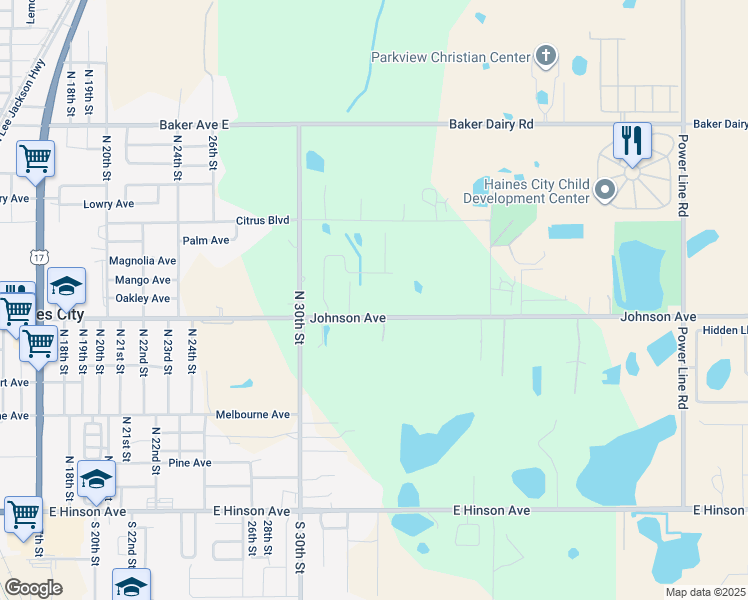 map of restaurants, bars, coffee shops, grocery stores, and more near 3323 East Johnson Avenue in Haines City