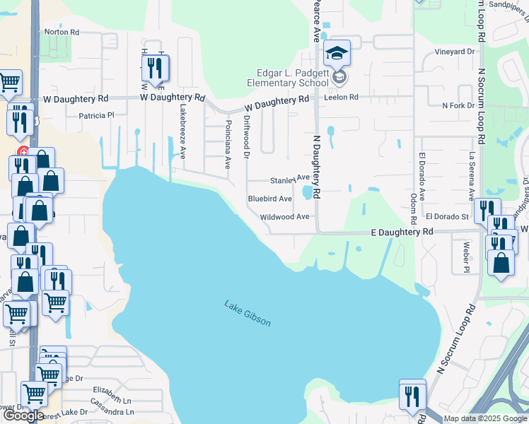 map of restaurants, bars, coffee shops, grocery stores, and more near 311 Wildwood Avenue in Lakeland