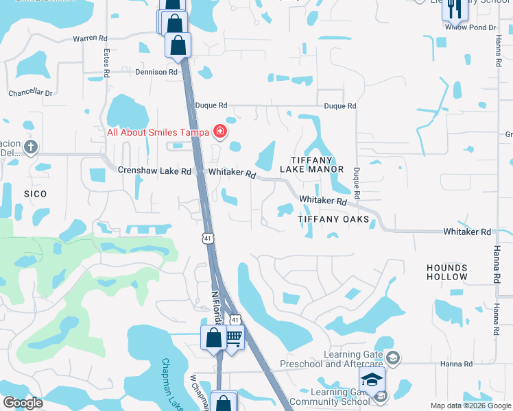 map of restaurants, bars, coffee shops, grocery stores, and more near 16909 Melba Lane in Lutz