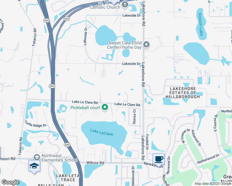 map of restaurants, bars, coffee shops, grocery stores, and more near 5211 Lake Le Clare Road in Lutz
