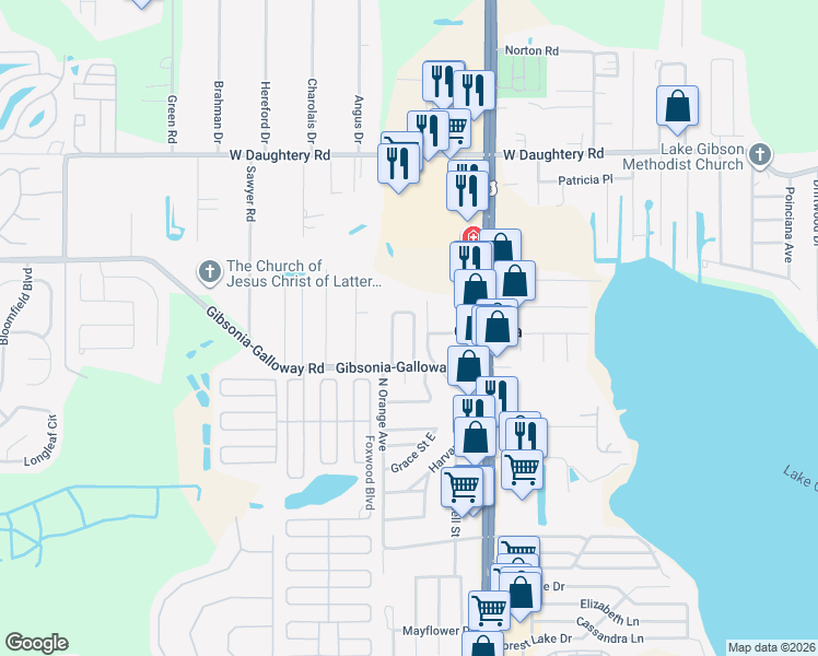 map of restaurants, bars, coffee shops, grocery stores, and more near 5528 Starling Loop in Lakeland
