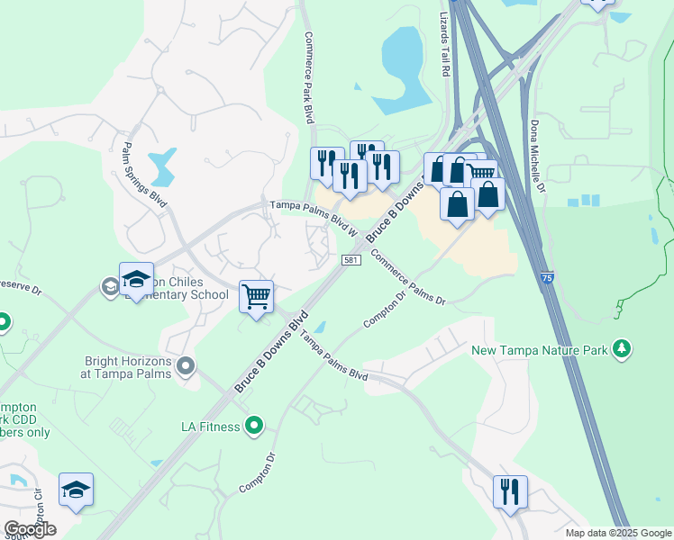 map of restaurants, bars, coffee shops, grocery stores, and more near 33612 Bruce B Downs Boulevard in Tampa