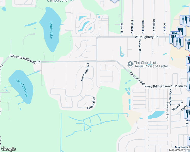 map of restaurants, bars, coffee shops, grocery stores, and more near 2159 Malachite Drive in Lakeland