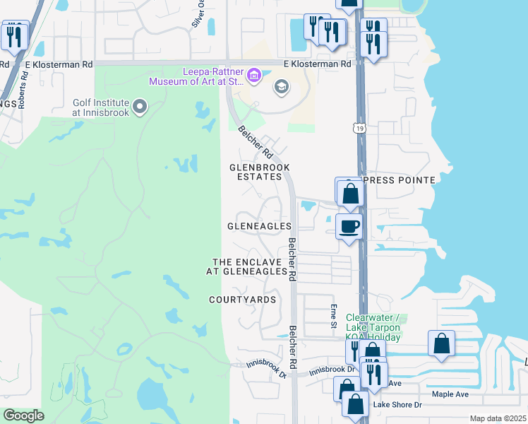 map of restaurants, bars, coffee shops, grocery stores, and more near 2600 Cypress Pond Road in Palm Harbor
