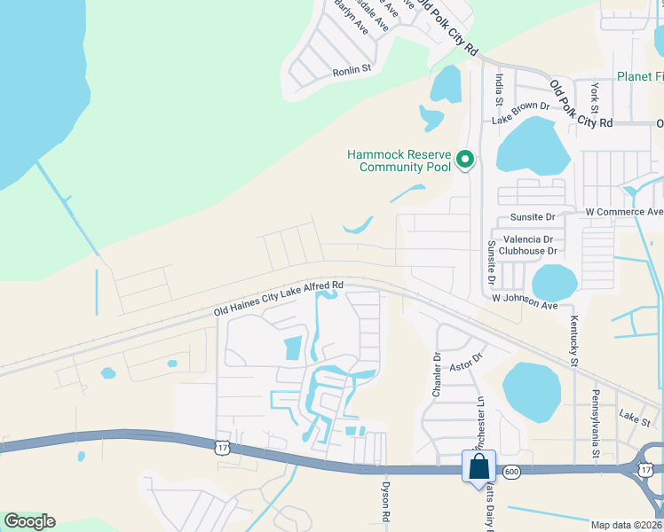 map of restaurants, bars, coffee shops, grocery stores, and more near Old Haines City Lake Alfred Road in Haines City