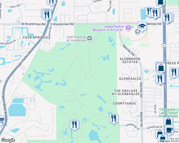 map of restaurants, bars, coffee shops, grocery stores, and more near Millridge Road in Palm Harbor