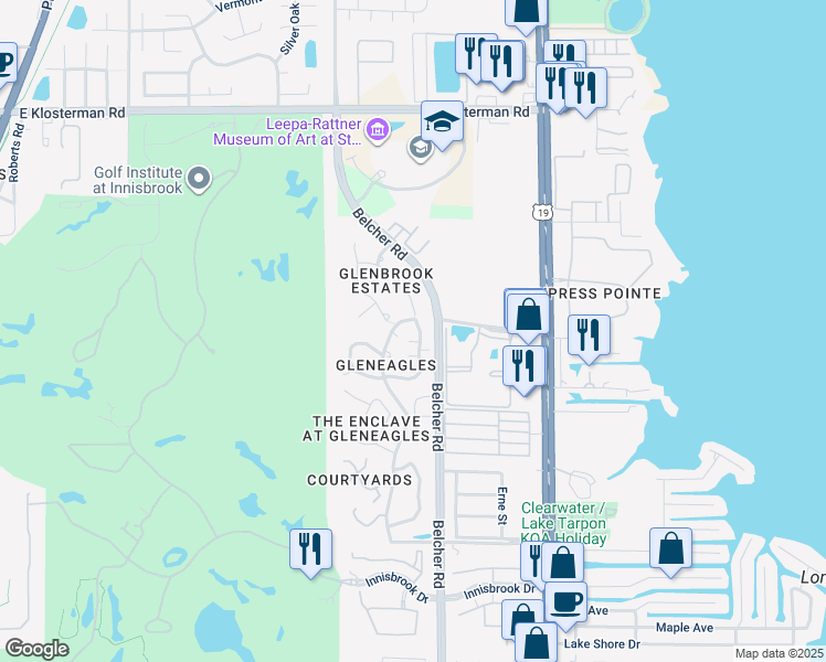 map of restaurants, bars, coffee shops, grocery stores, and more near 4429 Glenbrook Drive in Palm Harbor