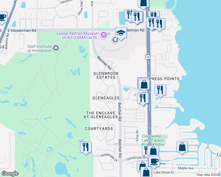 map of restaurants, bars, coffee shops, grocery stores, and more near 2407 Cypress Pond Road in Palm Harbor